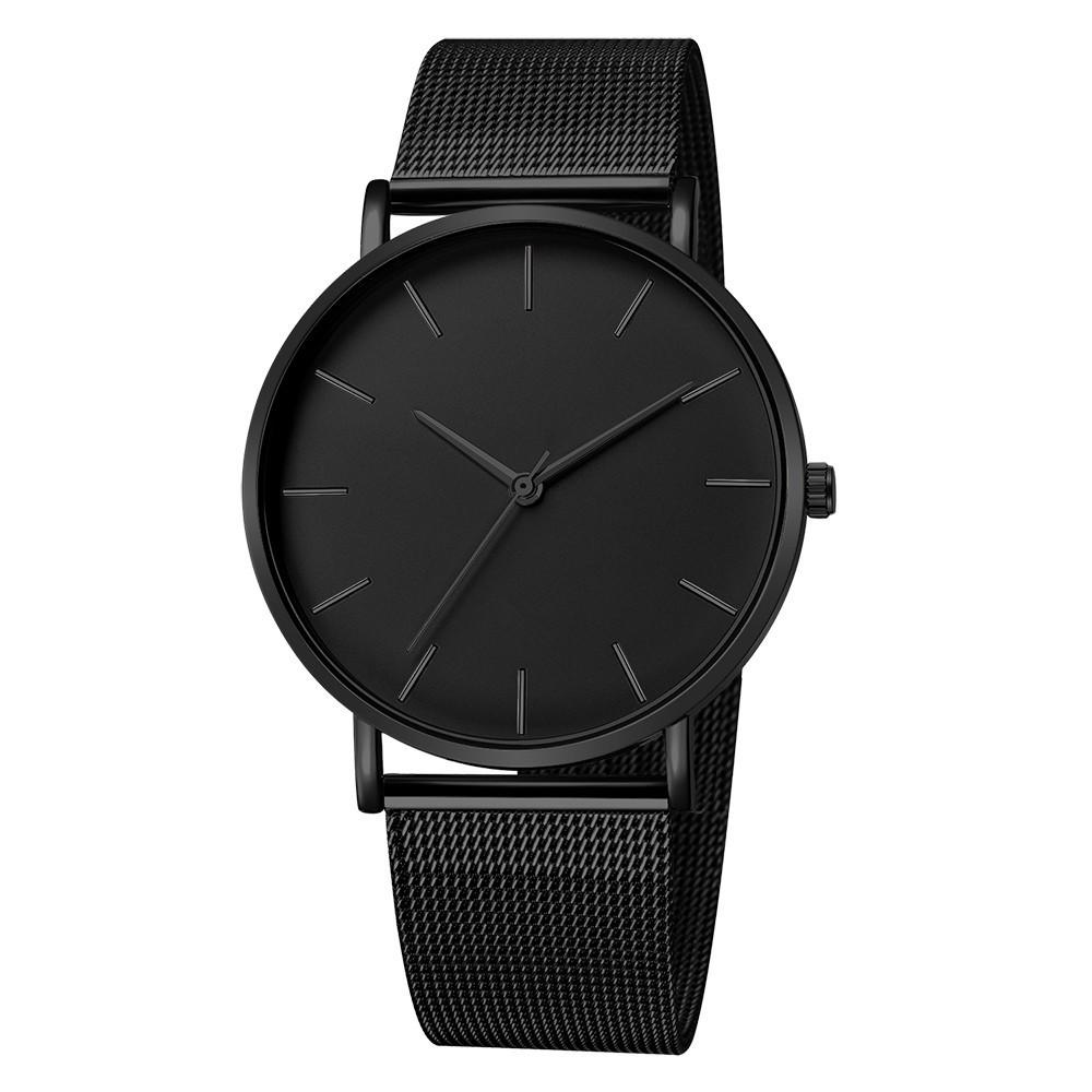 Pure Black Mesh Band Quartz Watch for Men, Women, and Students - Large Dial Casual Design