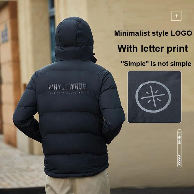 Li-Ning Wade Series Casual Sports Warm Short Hooded Down Jacket Men Jacket Black AYMS259-1