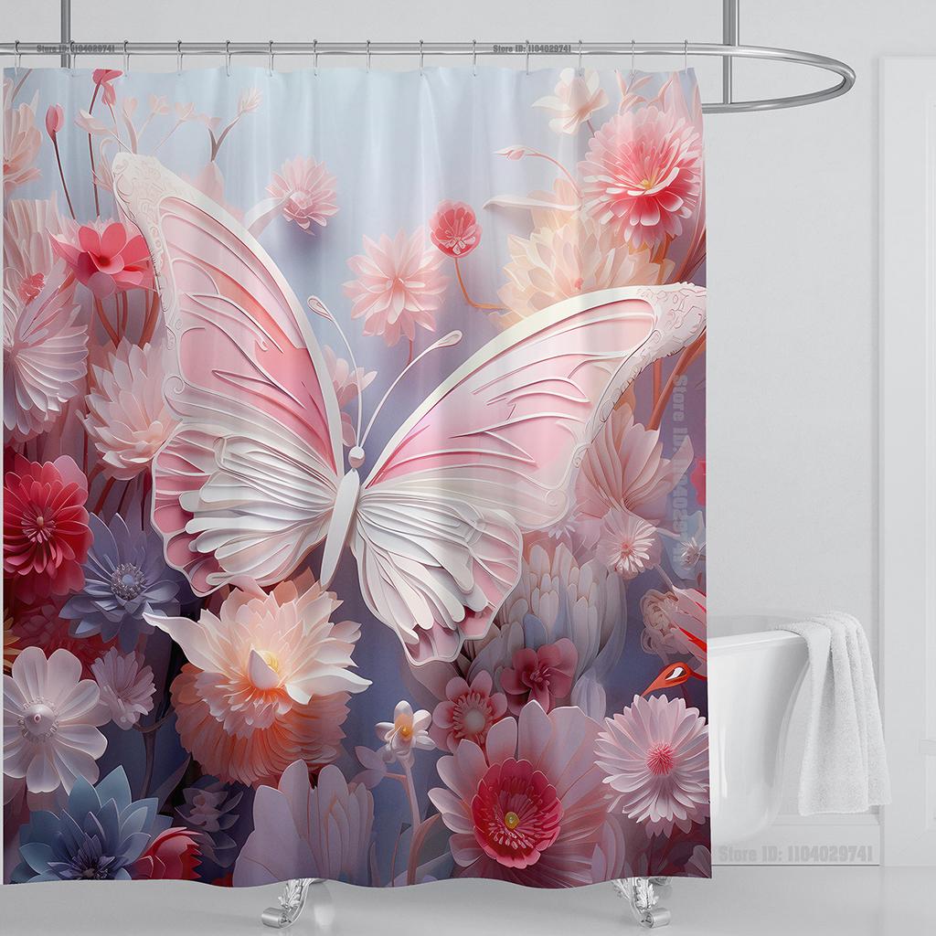 3d Beautiful Butterfly Shower Curtain Waterproof Polyester Fabric 3D Printed Curtain Bathroom Decoration with Hooks