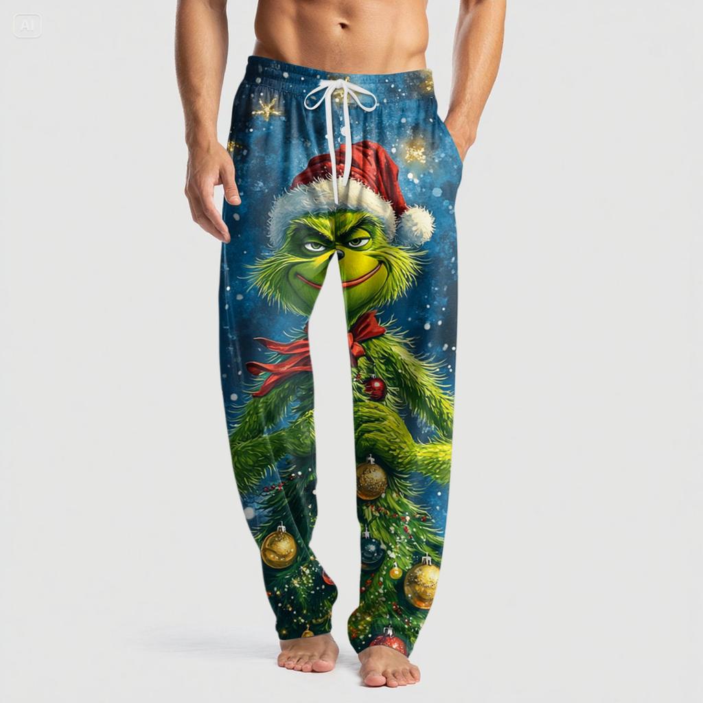 Men's Knitted Fashion Print Pocket Casual Pants Pajama Pants