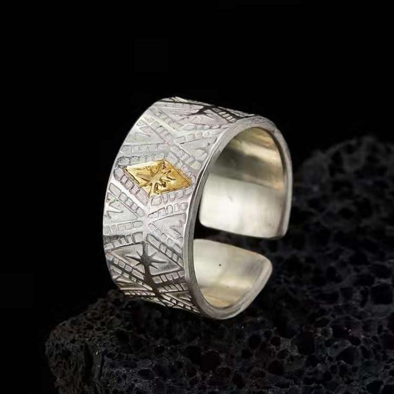 Adjustable Open Ring Men Women Vintage Geometric Finger With Tian Dao Chou Qin Motif