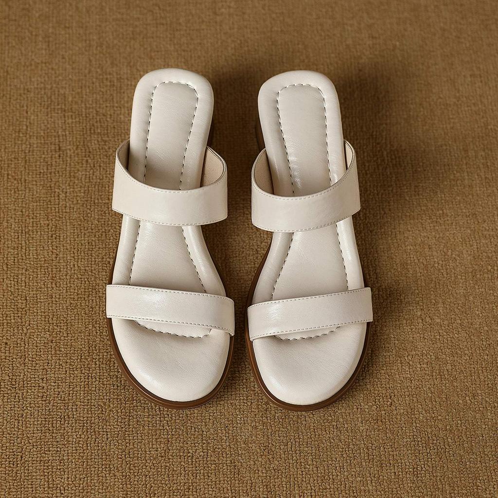 Krazing Pot Mules Cow Skin Thick Heels Peep Toe Street Wear Summer Size 42 Concise Style Elegant Women Sandals