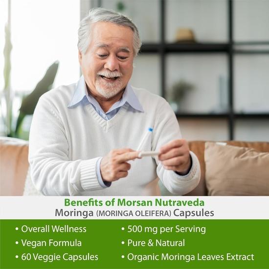Morsan Nutraveda Moringa (Moringa Oleifera, Sahijan) | 60 X 500 Mg Veg Capsules | Enhances Energy Levels, Supports Immune Strength (Pack of 2)