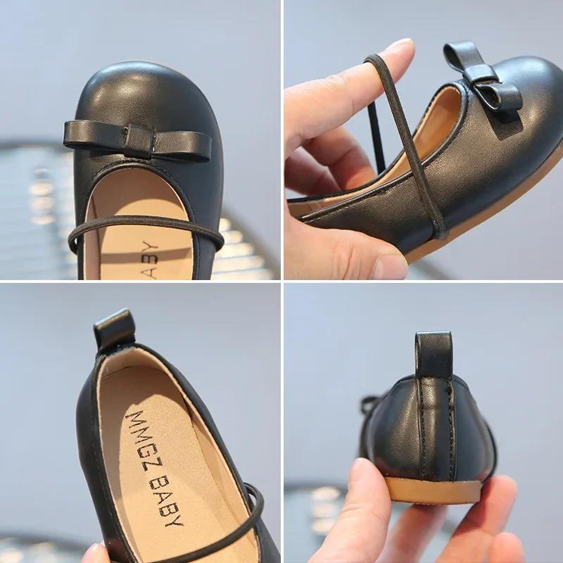Girls Leather Shoes Spring Summer New Bow-tie Little Girl Shoes Fashion Slip On Girl Princess Dancing Shoes Size 21-30 I04041