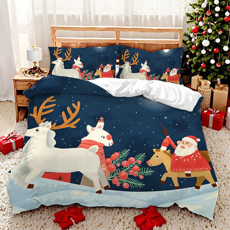 3D Digital Printed Bedding Two Or Three Piece Santa And Elk Polyester Quilt Cover