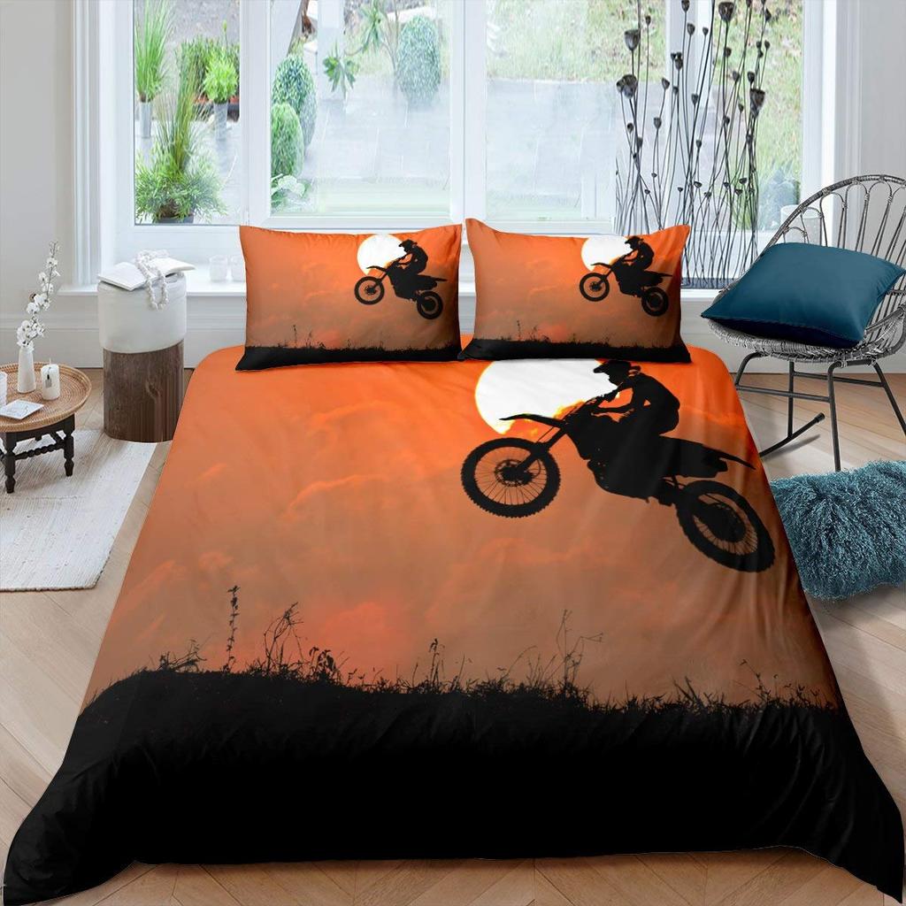 Motorcycle King Queen Duvet Cover Dirt Bike Bedding Set Motocross Racer Extreme Sports Quilt Cover Polyester Comforter Cover