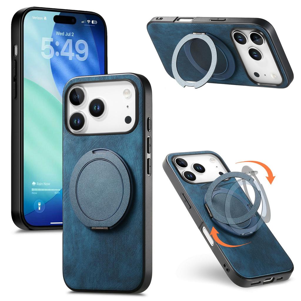For iPhone 17 Pro Phone Case with Rotating Kickstand Stress Relief Retro Leather Back Cover