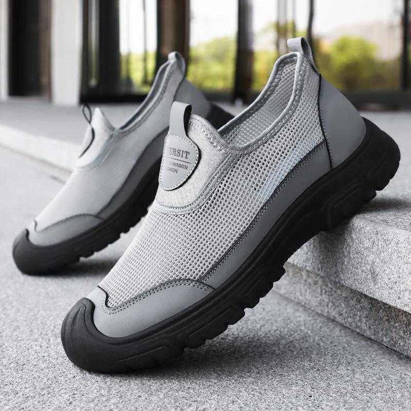 Men's shoes casual shoes breathable mesh shoes one pedal lazy shoes light flying woven shoes soft sole single shoes comfortable dad shoes