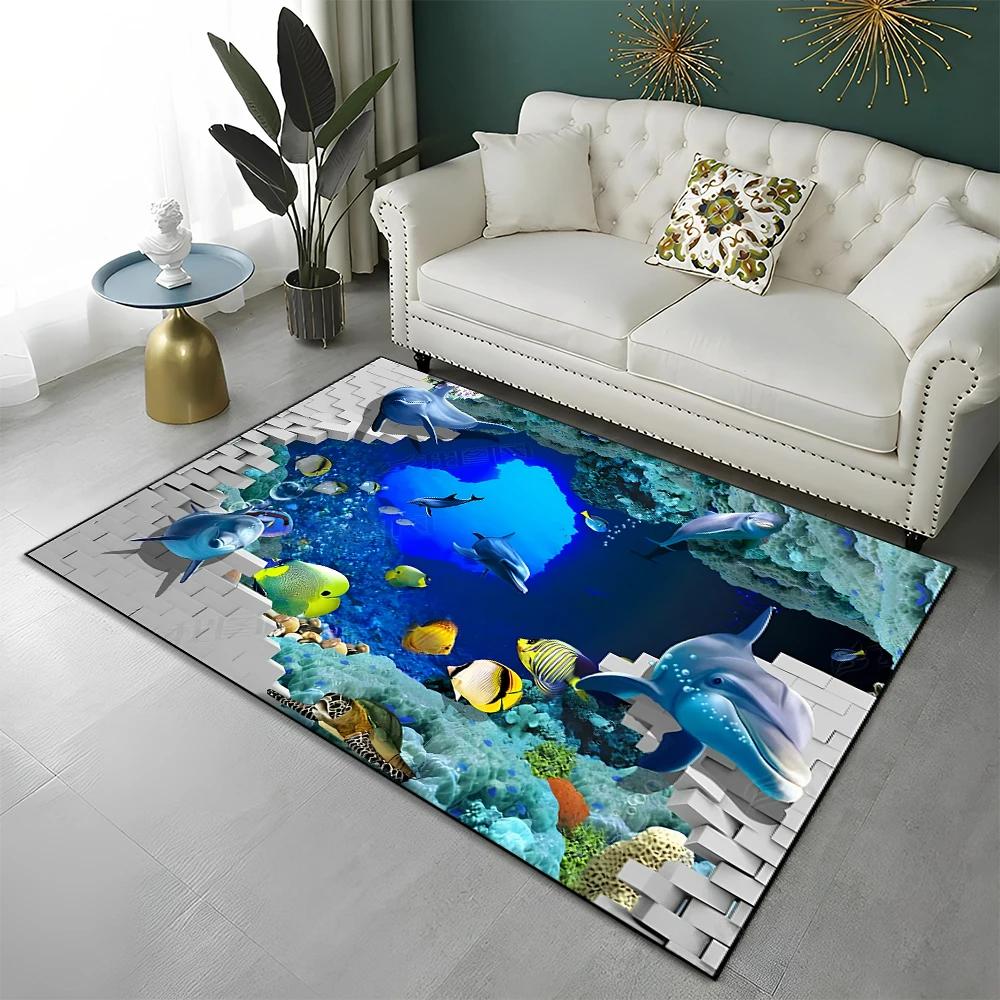 3D Meeresboden Illusion Unterwasserwelt Teppich Teppich für Zuhause Wohnzimmer Schlafzimmer Sofa Fußmatte Dekor, Kinderteppich Rutschfeste Bodenmatte