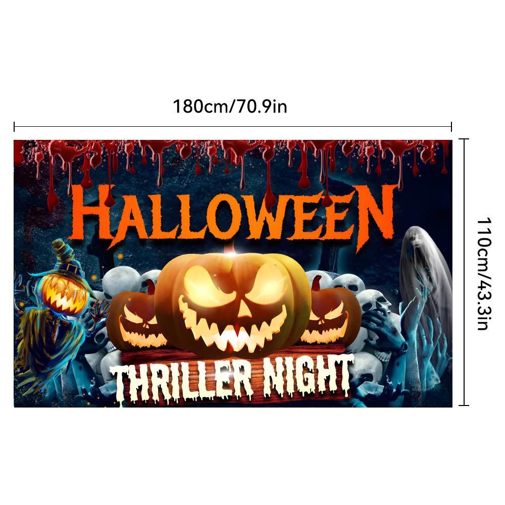 1pc Horro Halloween Party Backdrop Moon Skull Pumpkin Bats  Banner for Halloween Theme Party Decoration Cemetery Photocall Props