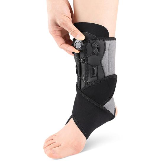 Adjustable Ankle Brace with Dual Aluminum Splints Ankle Stabilizer Knob-Controlled Compression X-Type Restraint Belt for Sports Injury Recovery