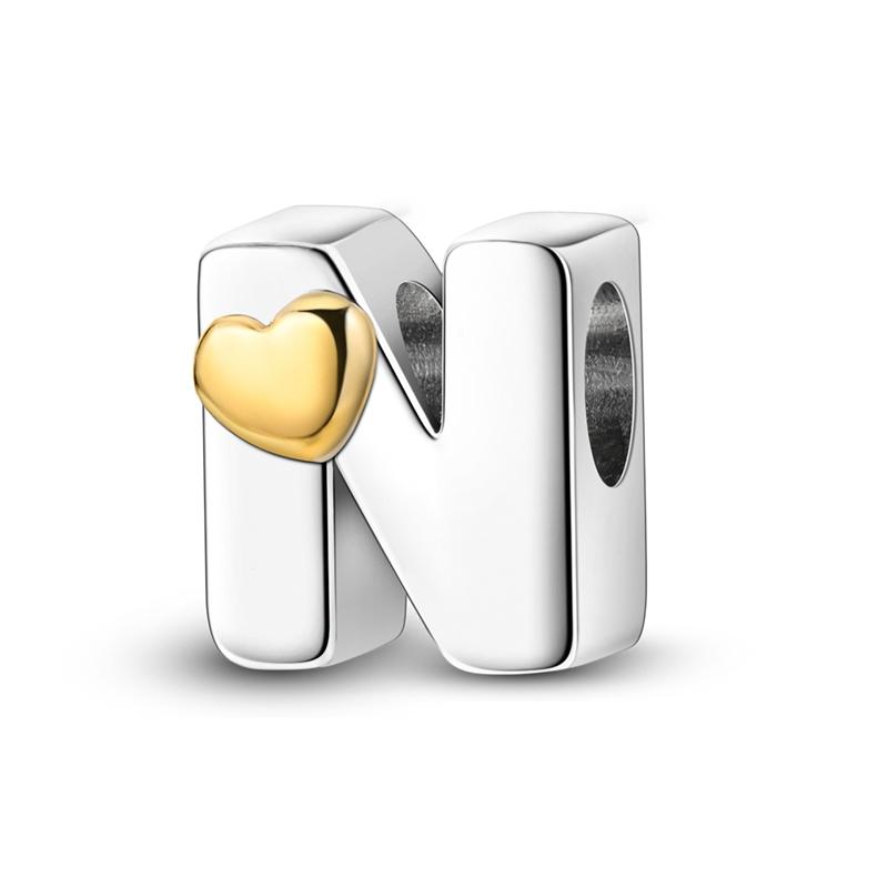 Original Copper 26 Letter A-Z Alphabet Heart Charms Beads Fit Bracelet Accessories Diy Charm Jewelry For Women Gift