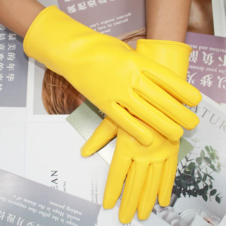 Leather Gloves Wind Color Men'S And Women'S Leather Pu Gloves Fleece Warm Windproof Solid Color Cycling Gloves