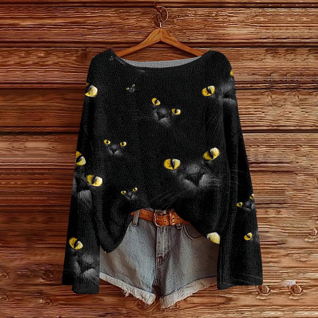Womens Fall Sweaters Long Sleeve Print Tops Pullover Sweaters Loose Dressy Casual Basic Clothes