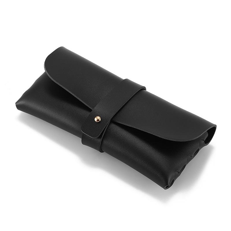 Black Leather Eyeglass Case, PVC Snap Button Soft Case with Logo Printing Option for Sunglasses.