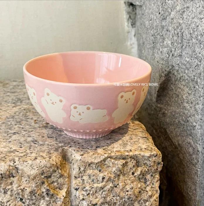 

Керамические миски для супа, миска для риса, посуда, миска для лапши с высокими ножками, 4,5 дюйма, подглазурная цветная поделка, милые миски для рисового супа, кухонный инструмент розовый