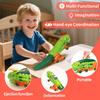 Transport Dinosaur Truck with Foldable Sliding Race Track, Transforms into Standing T-Rex & Trike, Best Birthday Gift for Kids