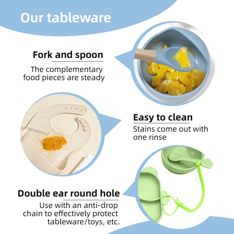 11-Piece Children's Silicone Bear Feeding Set: Food-Grade Bib, Bowl, Straw Cup & Tableware