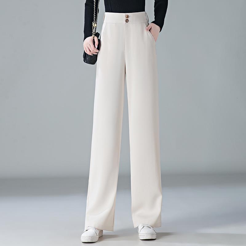 

Женские брюки с высокой посадкой и широкими штанинами - Весенняя коллекция 2025, Высококачественная драпировка, Повседневные брюки прямого кроя 31 белый