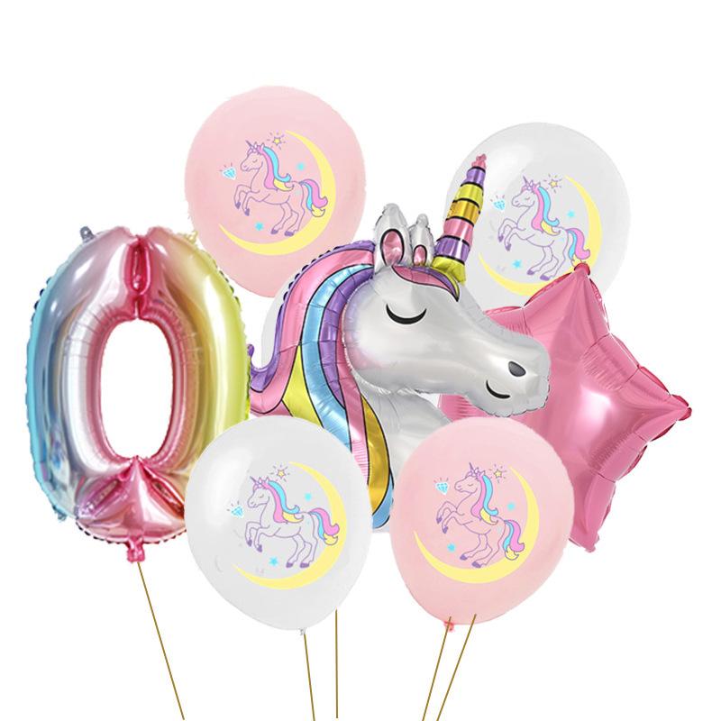Rainbow Unicorn Birthday Party Balloon Set Girls 1 Year Unicorn Happy Birthday Decoration Supplies Baby Shower Foil Balloons