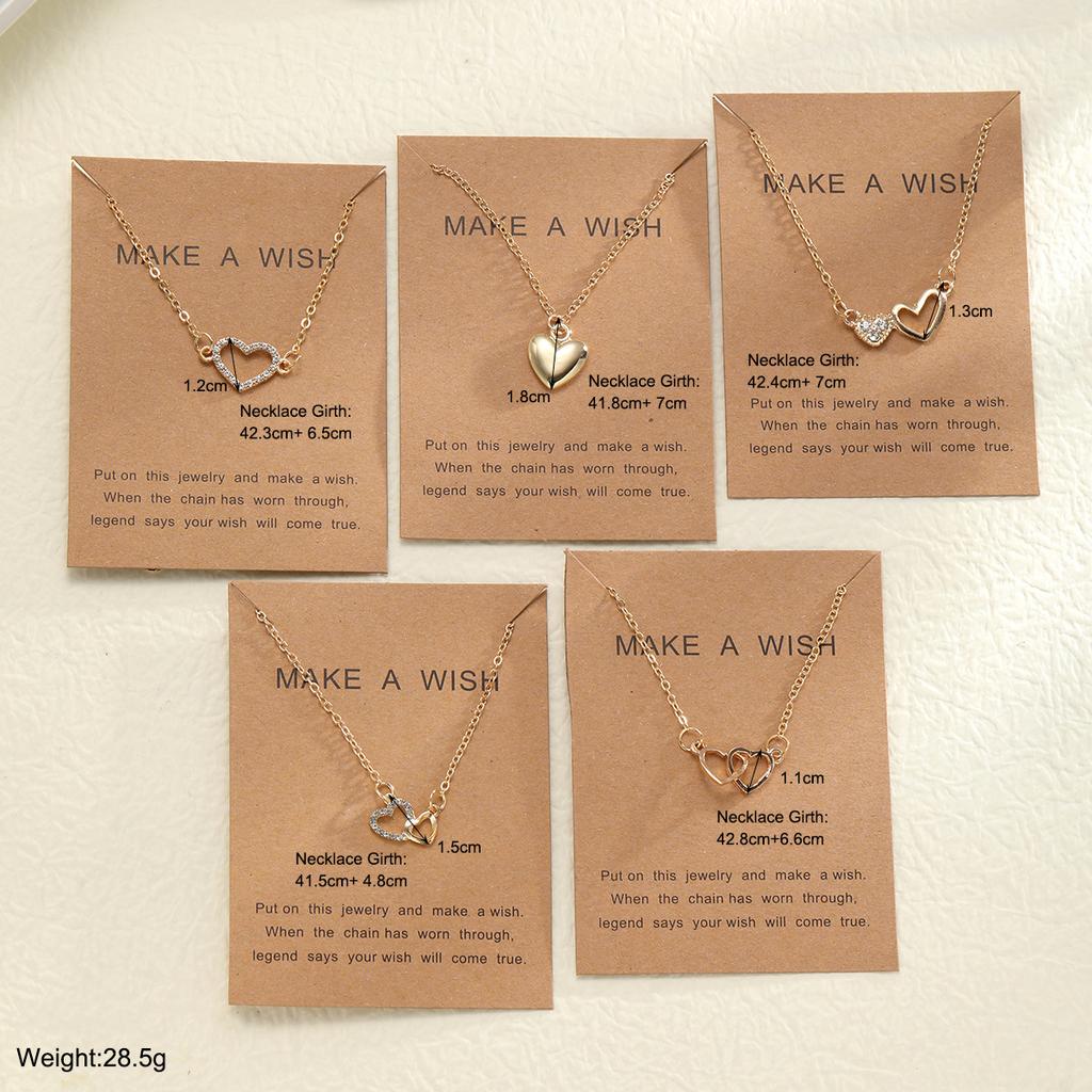5 Pcs Simple Heart Choker Necklaces Set for Women Fashion Crystal Hollow Love Pendant Necklace Design Jewelry Set Gifts