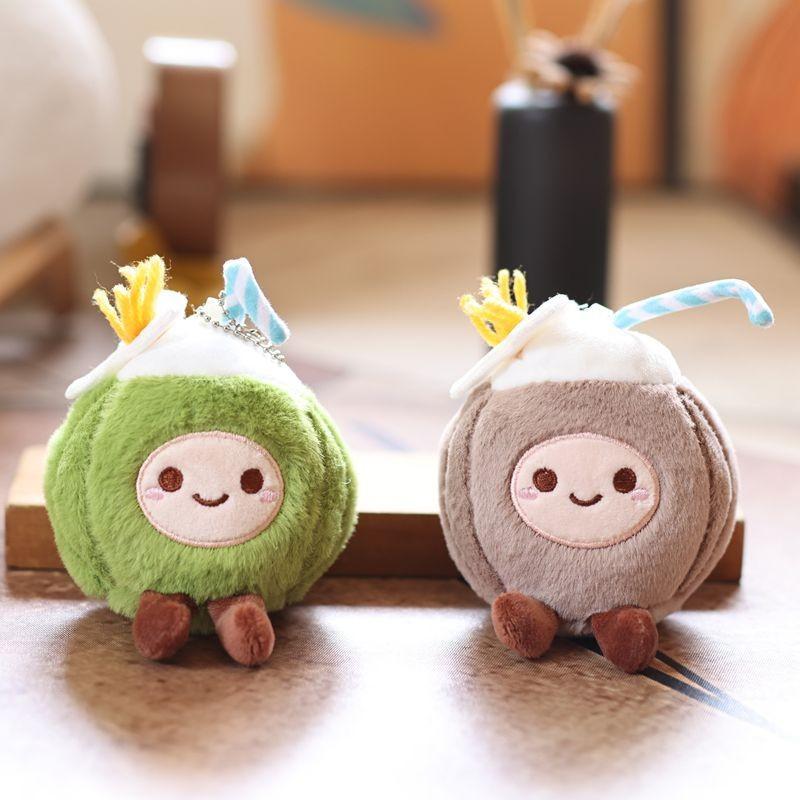 Cute Coconut Plush Keychain With Soft Short Pile For Bags And Keys