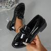 Fashion Chain Decor Patent Leather Women's Loafers Comfortable Slip On Med Heel Student Shoes Woman Plus Size Point Toe Oxford Shoes 42