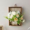 Artificial Hydrangea Wall Hanging Decoration Fake Silk Flower Plants Wooden Fame Decor Home Office Living Room Bedroom Wall Art Ornament