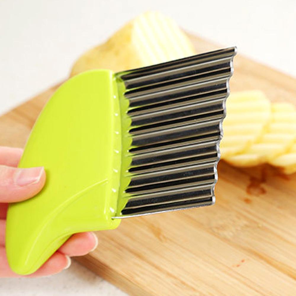 1pcs Stainless Steel Potato Cutter Kitchen Vegetable Slicer Cutting Tool Wavy Knife French Fry Chip Cutter Kitchen Supplies