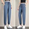 Summer Thin Ice Silk Sports Pants Elastic Drawstring Waist Pockets Casual Sweatpants Solid Color Loose Fit Fitness Trousers Streetwear