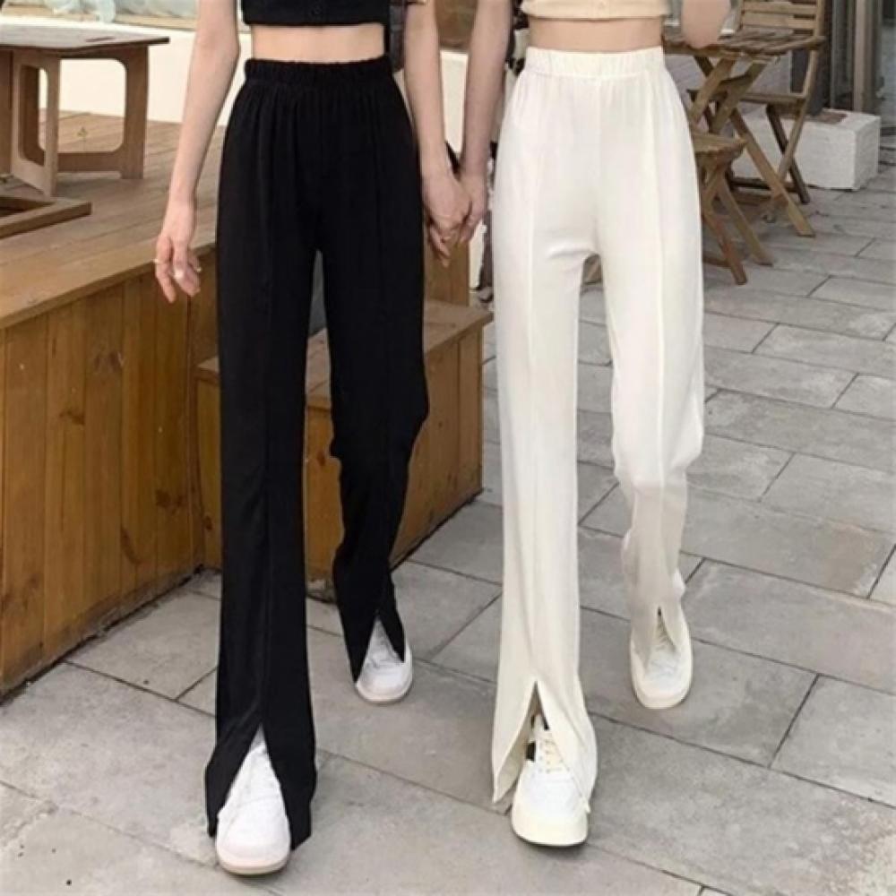 New ArrivalS Open Run Women S Slit Long pantS Solid Color elaStic