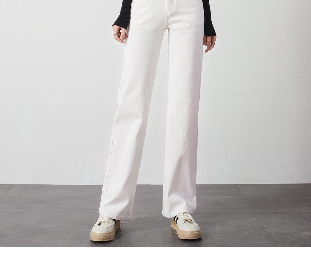 Women's High-Waisted Wide-Leg White Jeans, Floor-Length, Spring New Arrival, Versatile Slimming Straight Pants