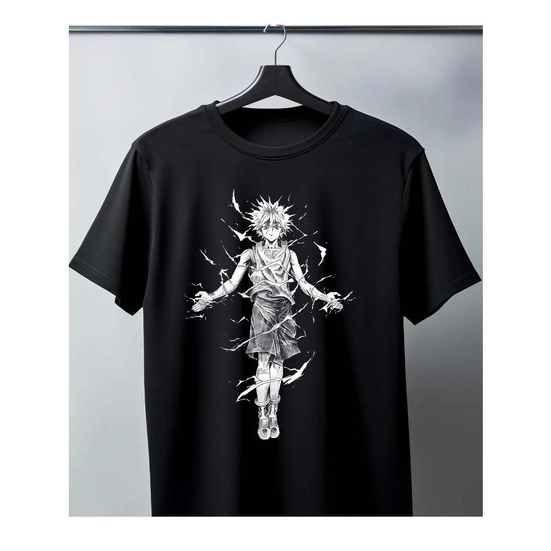 

European Size Men s Pure - Cotton Black T - shirt: Anime Character Power Graphic 4XL чорний