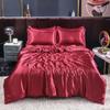 Nordic Satin Silk Bedding Set with Duvet Cover Bed Sheet Pillowcases Luxury Solid Single Double Couple Pillow Case Bedsheet