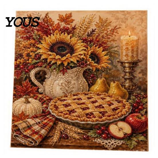 Autumn Faux Pearl Painting Kit Kit, DIY Pumpkin Turkey Art for Adults Sunflower 3D Wall Craft Handmade Fall Home Decor Easy Kits Kids