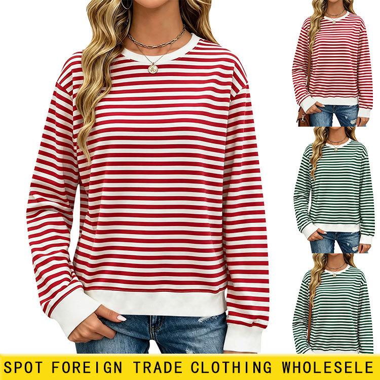 New Striped Christmas Style Women's Long Sleeve European/American Loose Hoodie