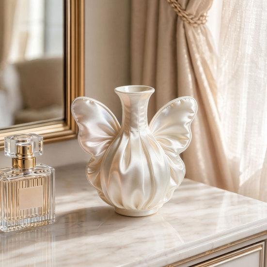 3D Printed Bow Vase, Satin Silk-Like Minimalist Flower Arrangement Holder, Nordic Style Decorative Vase for Coffee Table, Shelf Office Decor