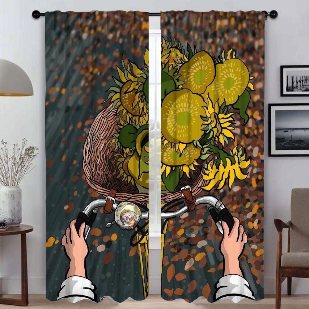 Van Gogh Curtains Child Room Blackout Curtain for Room 2 Panel Partition Tulle for Bedroom Shades Halloween Decoration Living