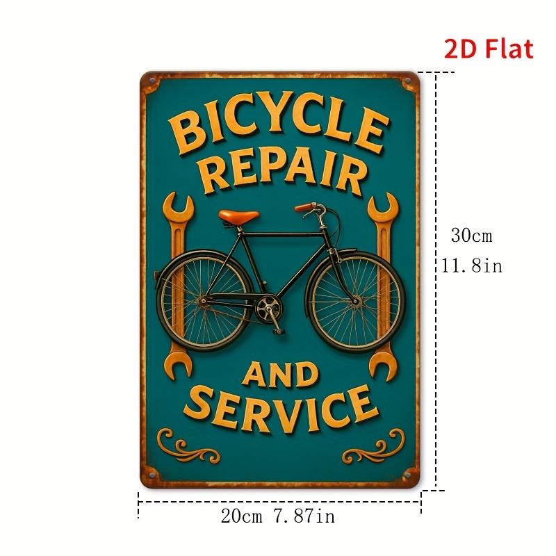 Hisun Tin Sign High Definition Metal Tin Sign Bicycle Repair And Service Retro Vintage Wall Art Decor for Garage Shop Home D Flat Iron Paint