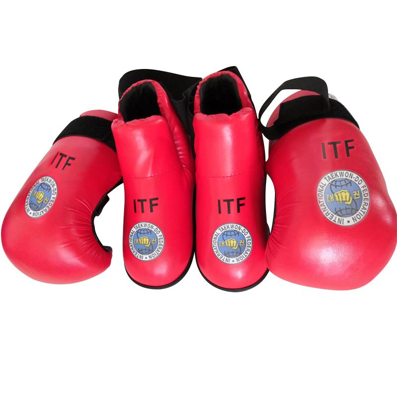 Taekwondo Red/Blue ITF Taekwondo PU Leather Gloves Foot Guard Ankle Gloves Martial Arts Karate Training Protector Equipment