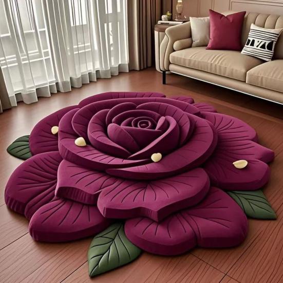 3D Visual Flower Shaped Floor Mat Non Slip Floral Bathroom Rug Super Absorbent Illusion Carpet for Tub Shower Bedroom Kitchen