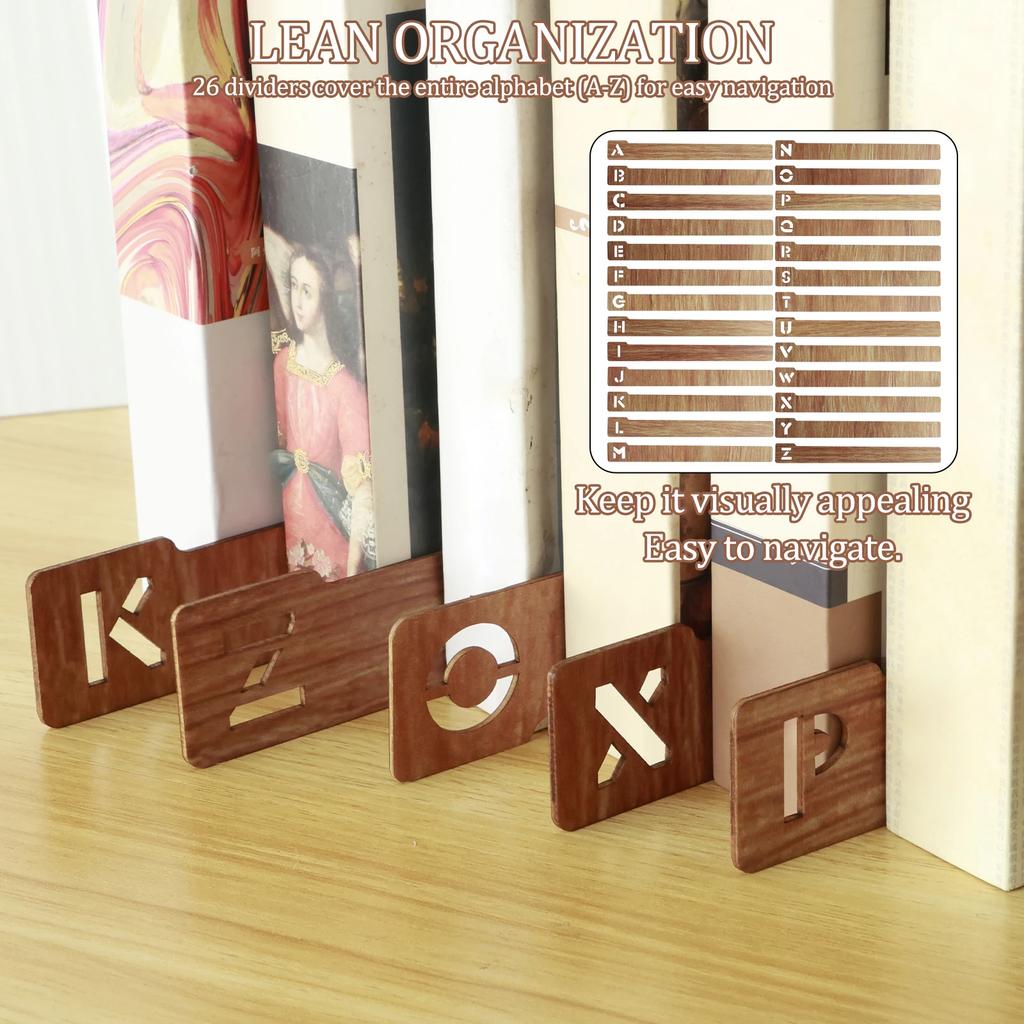 26 Pcs Vinyl Record Dividers Wooden Record Dividers Alphabetical A-Z Vinyl Record Storage Dividers for Album CD DVD Media