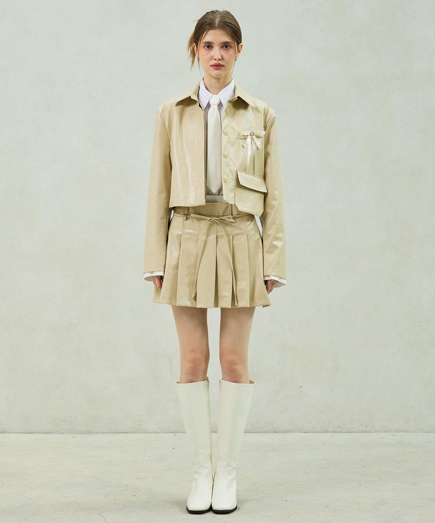 Arikim Molly Leather Crop Jacket/Beige
