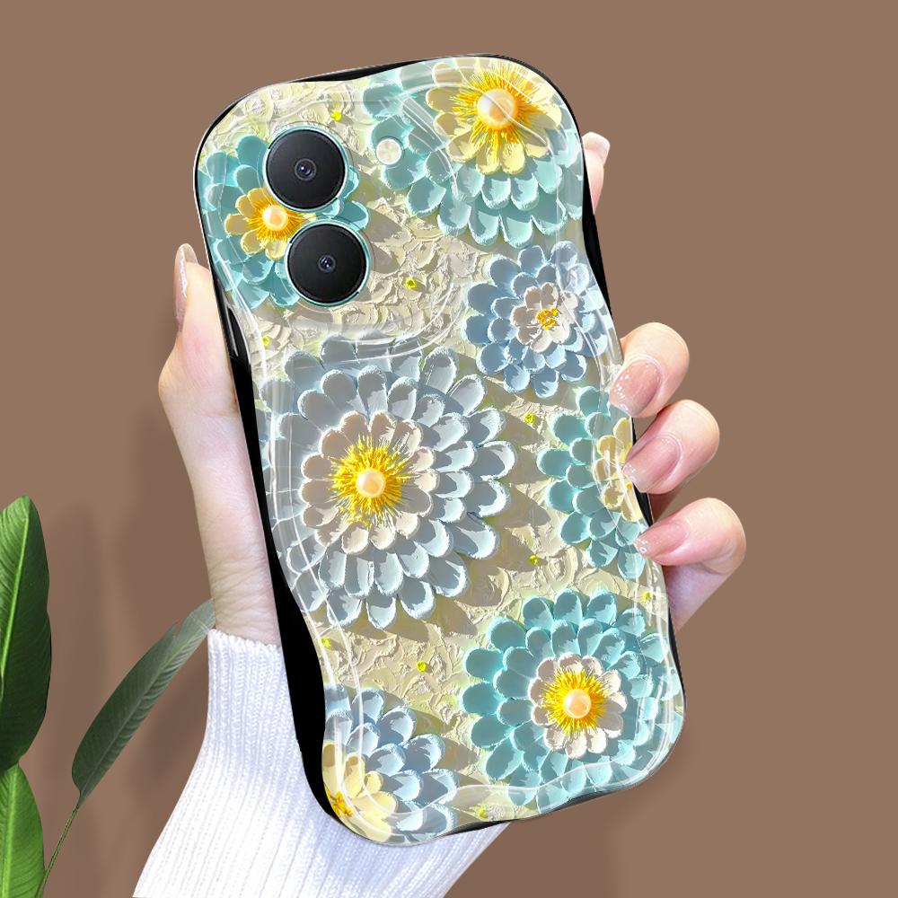 

Милый мультяшный узор, кремовая текстура, мягкий силиконовый чехол с волнистыми краями, чехол для телефона для Vivo Vivo Y27 чёрный