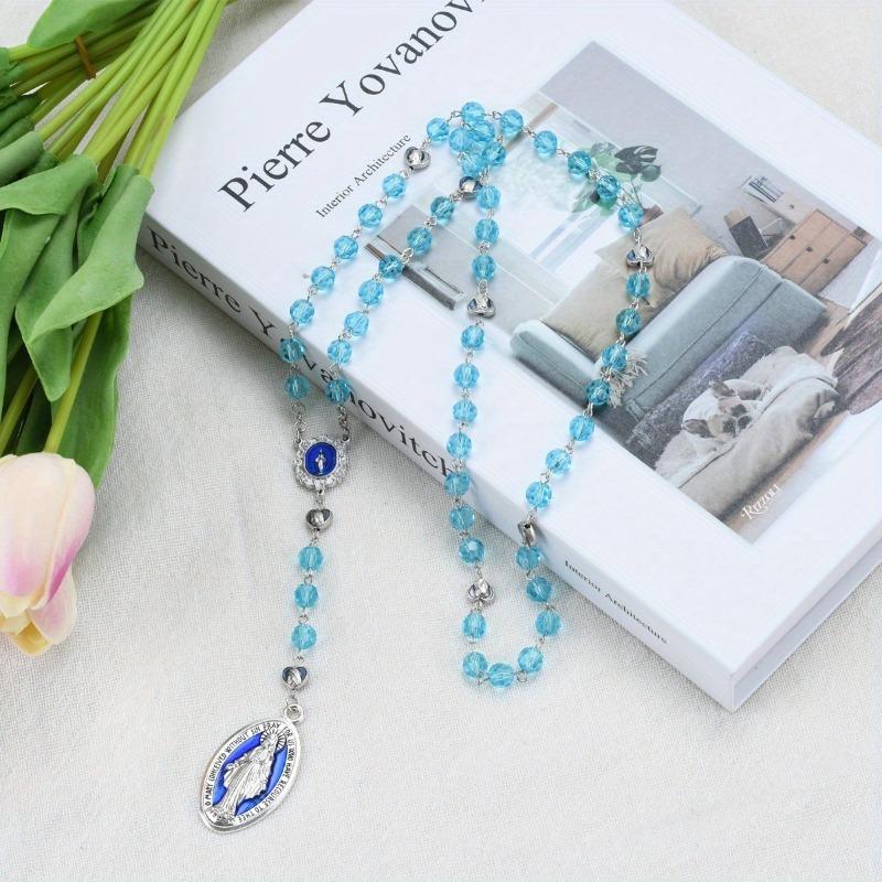Christian Retro Decorated Mary Blessing Rosary Prayer Necklace Religious Cross Necklace