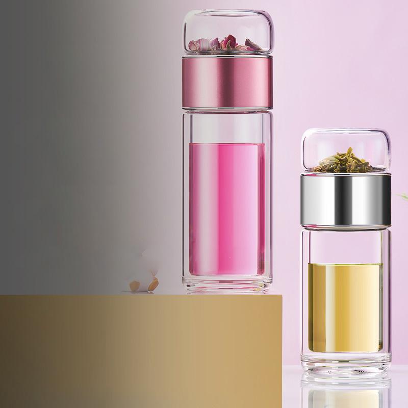 Gianxi Tea Separation Tea Cup Double-Layer Insulated Glass Cup Trendy Household Portable Water Cup Women'S Summer Cup