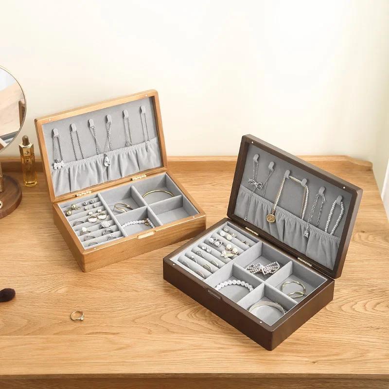 Benutzerdefiniertes Logo Luxus Schmuck Display Aufbewahrungskoffer Walnussholz Ohrring Ring Halskette Schmuckschatulle für Frauen Geschenkbox