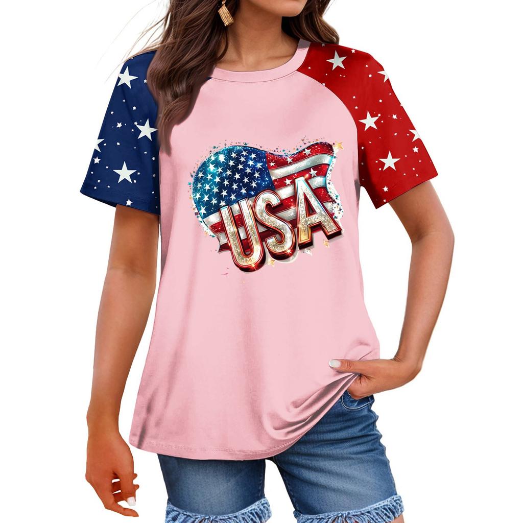 Damenmode Lässig Bedruckt Rundhals Raglanärmel T-Shirt Top T-Shirt Top Top