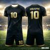 Summer Mbappé No#10 Football Jersey Color-Block Printed Adult/Kids Parent-Child Style Quick-Dry T-Shirt and Shorts Sports Set