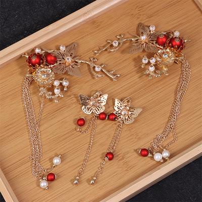7Pcs/Set Women  Xiuhe Headwear Accessories Chinese Hanfu Bridal Hair Accessories Set Tassel Hair Accessories